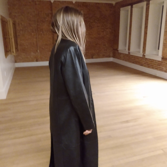 💯 black leather duster ankle length long winter jacket with liner - Picture 5 of 7